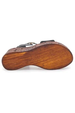 Sandali Neri con Platform Effetto Legno e Tomaia in Pelle PITTARELLO LOVE 5906/P