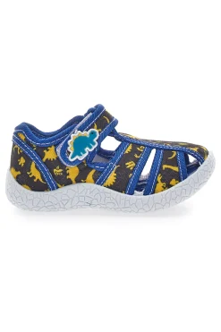 Sandali Neri con Rifiniture Blu e Dinosauri in Tessuto con Punta Chiusa Pitt Kids 2492