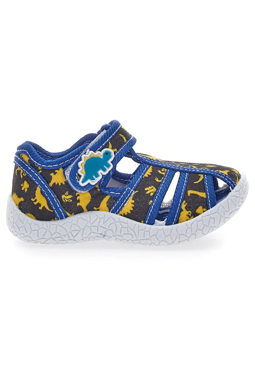 Sandali Neri con Rifiniture Blu e Dinosauri in Tessuto con Punta Chiusa Pitt Kids 2492