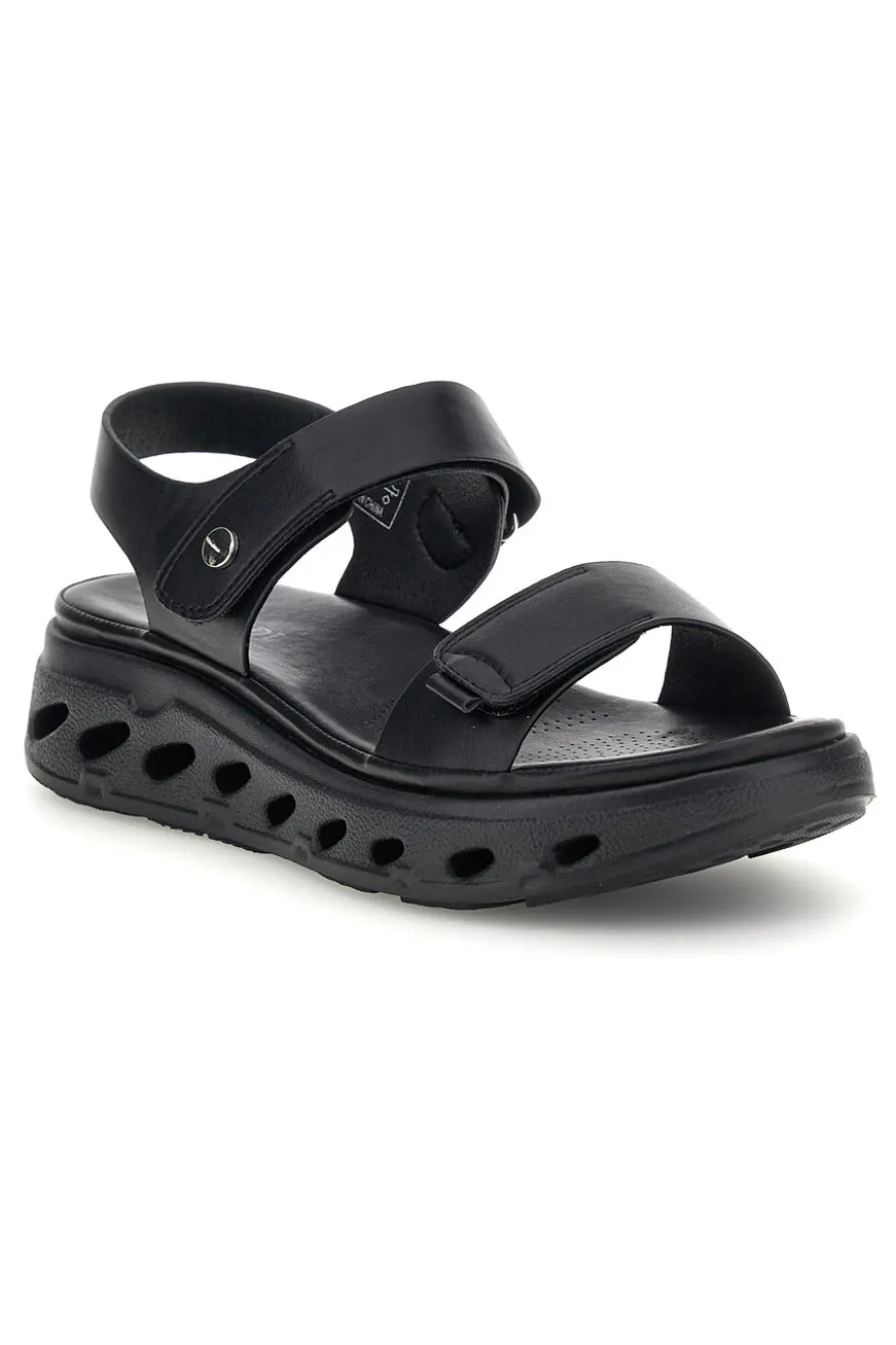 Sandali neri con strappi in velcro suola comfort Plocadi G88382