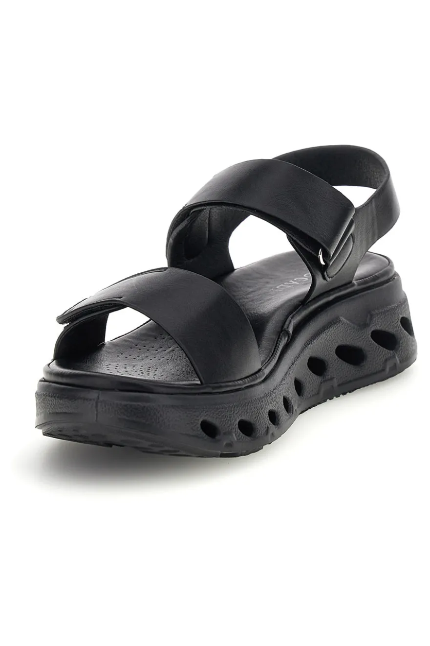 Sandali neri con strappi in velcro suola comfort Plocadi G88382