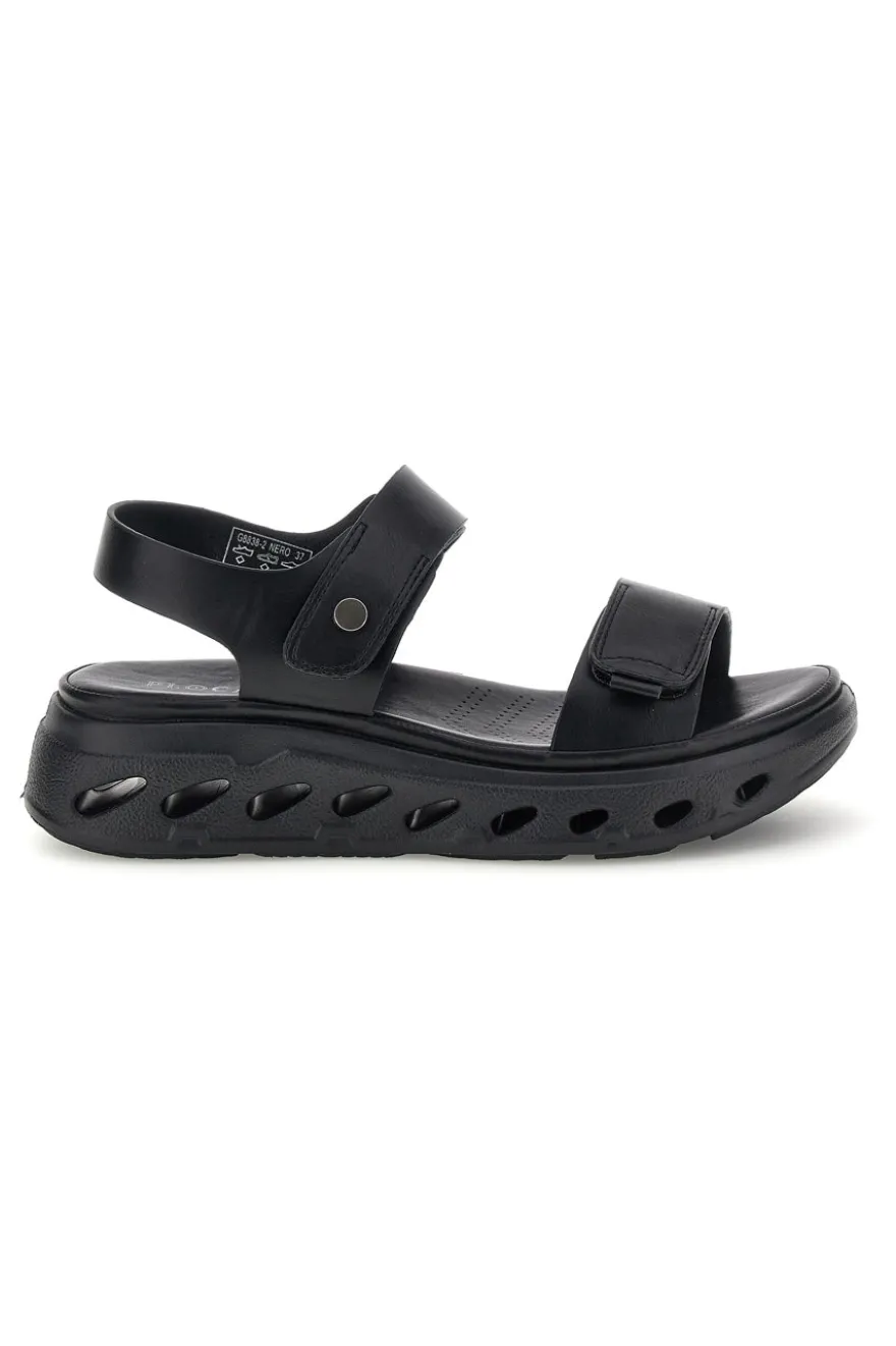 Sandali neri con strappi in velcro suola comfort Plocadi G88382