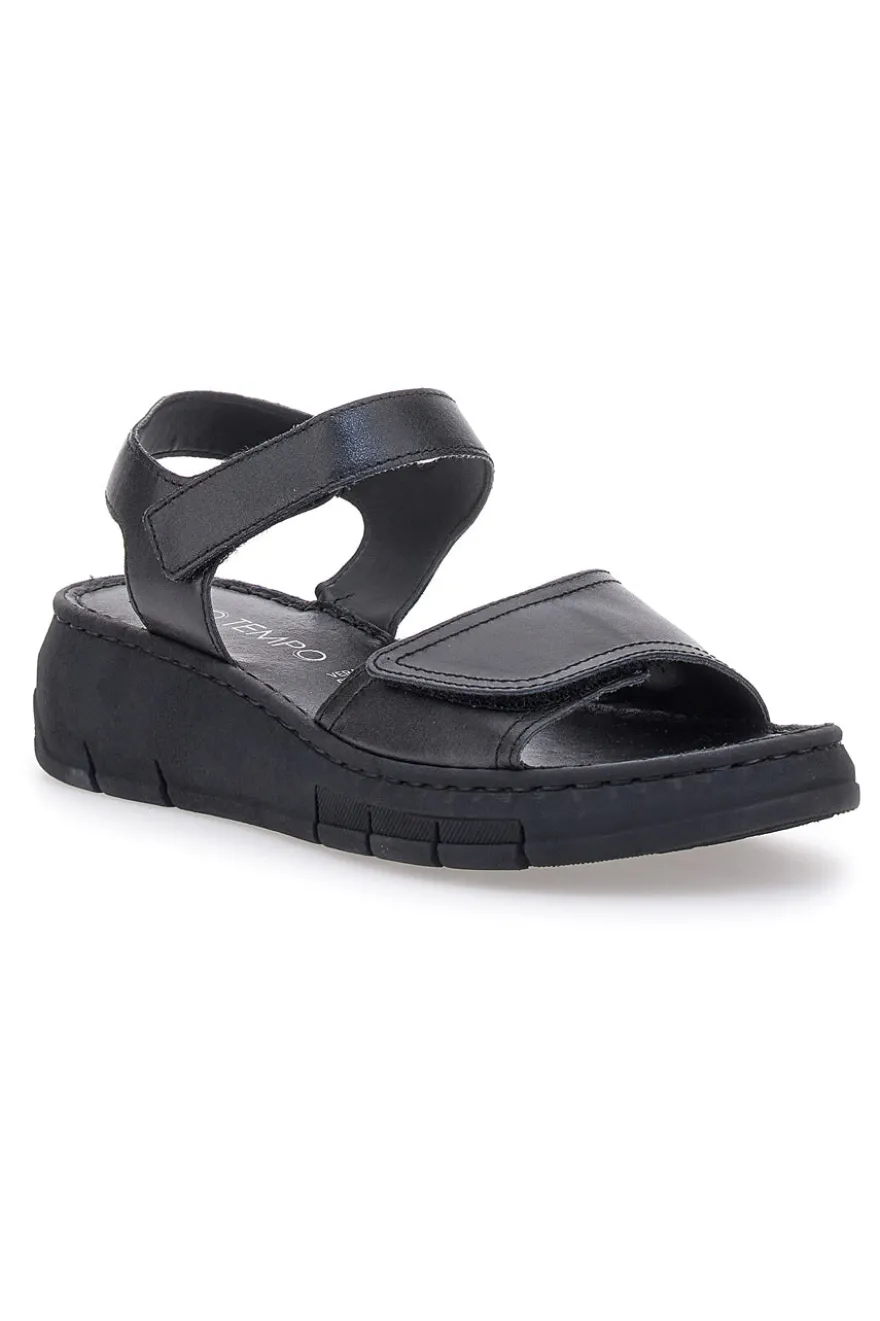 Sandali Neri con Strappi In Velcro Mio Tempo 350005