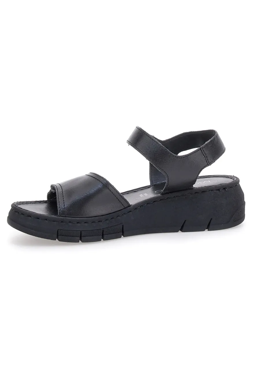 Sandali Neri con Strappi In Velcro Mio Tempo 350005