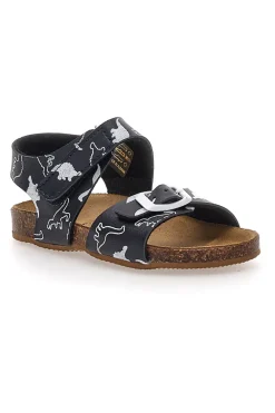 Sandali Neri Con Strappo In Velcro Plantare In Pelle Pitt Kids 47327