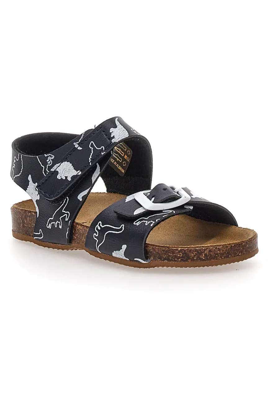 Sandali Neri Con Strappo In Velcro Plantare In Pelle Pitt Kids 47327