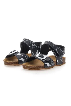 Sandali Neri Con Strappo In Velcro Plantare In Pelle Pitt Kids 47327