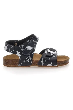 Sandali Neri Con Strappo In Velcro Plantare In Pelle Pitt Kids 47327