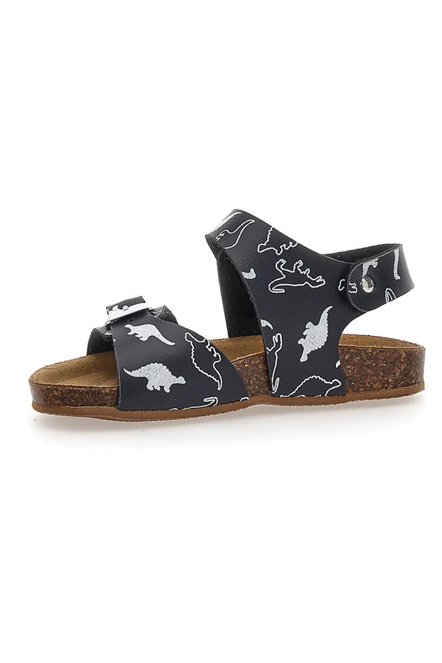 Sandali Neri Con Strappo In Velcro Plantare In Pelle Pitt Kids 47327