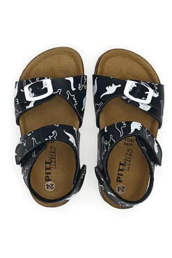Sandali Neri Con Strappo In Velcro Plantare In Pelle Pitt Kids 47327