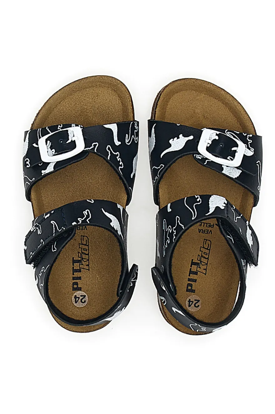 Sandali Neri Con Strappo In Velcro Plantare In Pelle Pitt Kids 47327