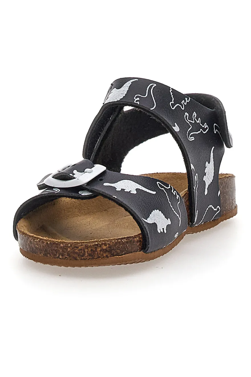 Sandali Neri Con Strappo In Velcro Plantare In Pelle Pitt Kids 47327