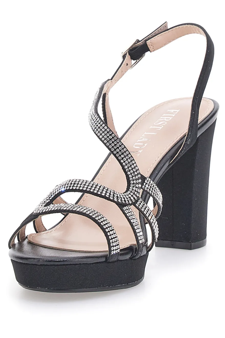 Sandali Neri con Strass e Tacco Alto First Lady P579