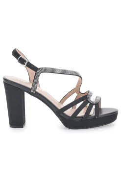 Sandali Neri con Strass e Tacco Alto First Lady P579