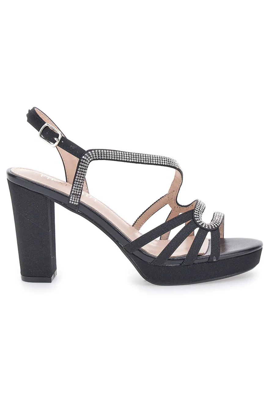 Sandali Neri con Strass e Tacco Alto First Lady P579