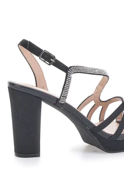 Sandali Neri con Strass e Tacco Alto First Lady P579
