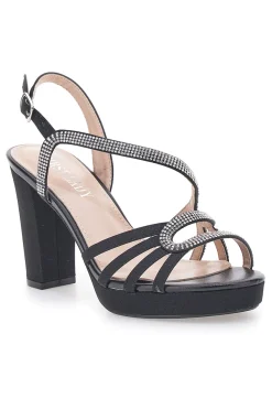 Sandali Neri con Strass e Tacco Alto First Lady P579