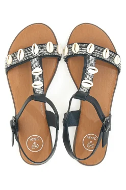 Sandali neri con strass e fibbia decorativa GALIA 020212