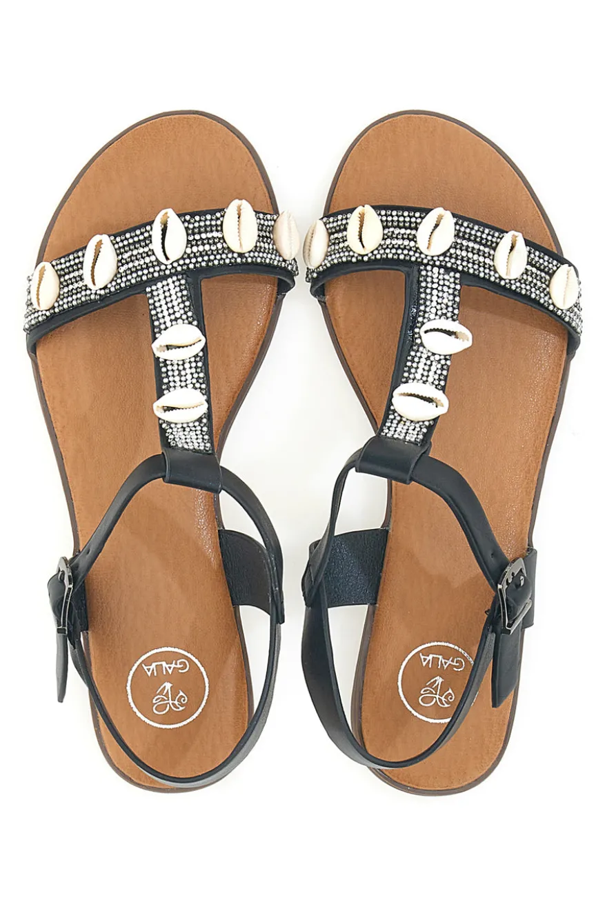 Sandali neri con strass e fibbia decorativa GALIA 020212