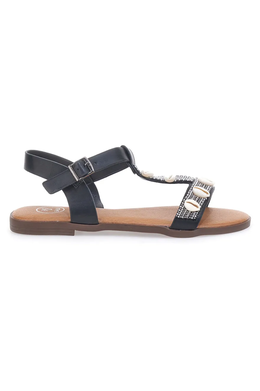 Sandali neri con strass e fibbia decorativa GALIA 020212