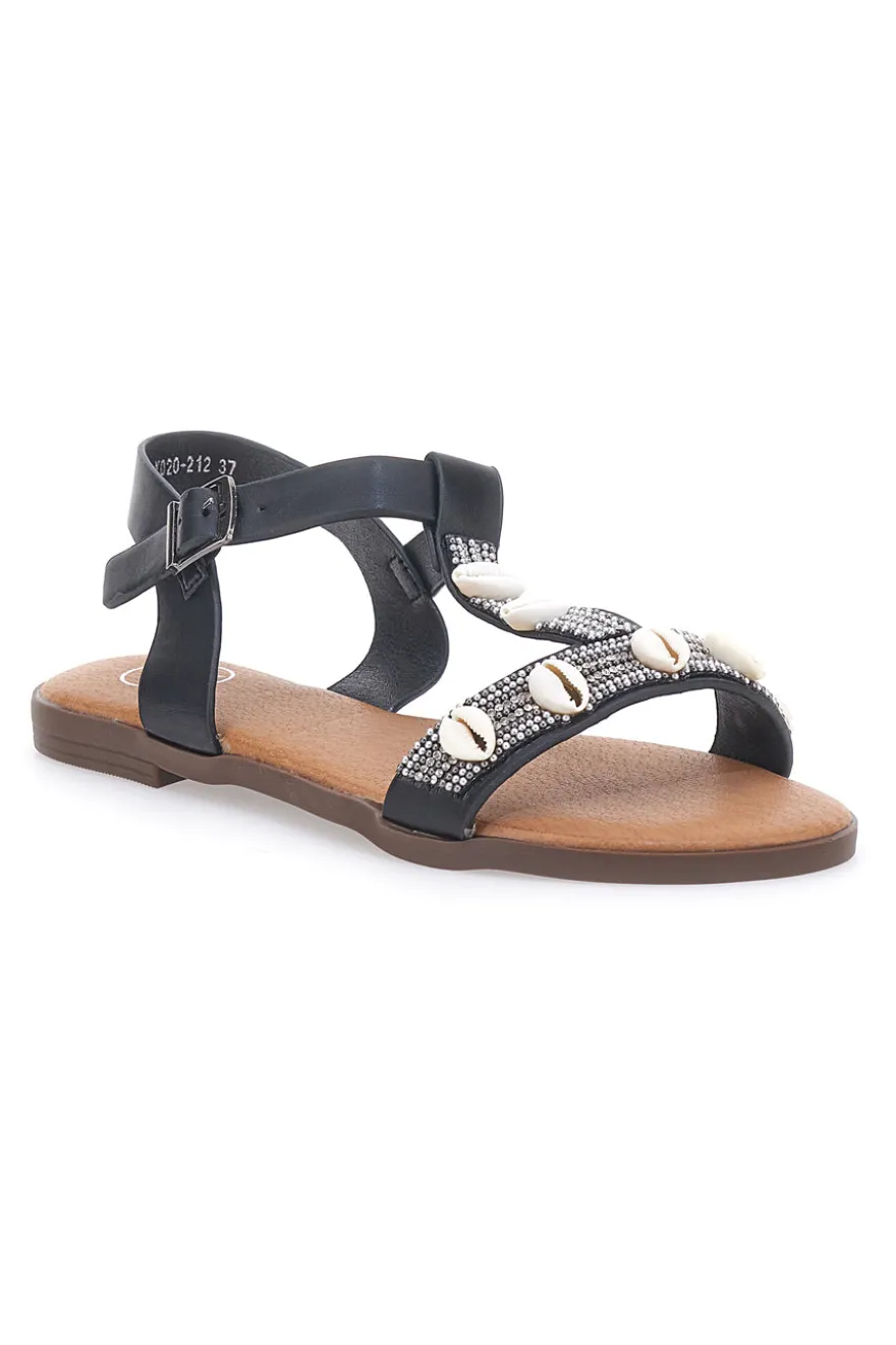 Sandali neri con strass e fibbia decorativa GALIA 020212