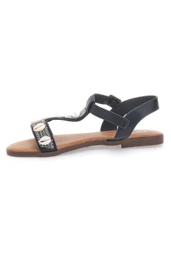 Sandali neri con strass e fibbia decorativa GALIA 020212