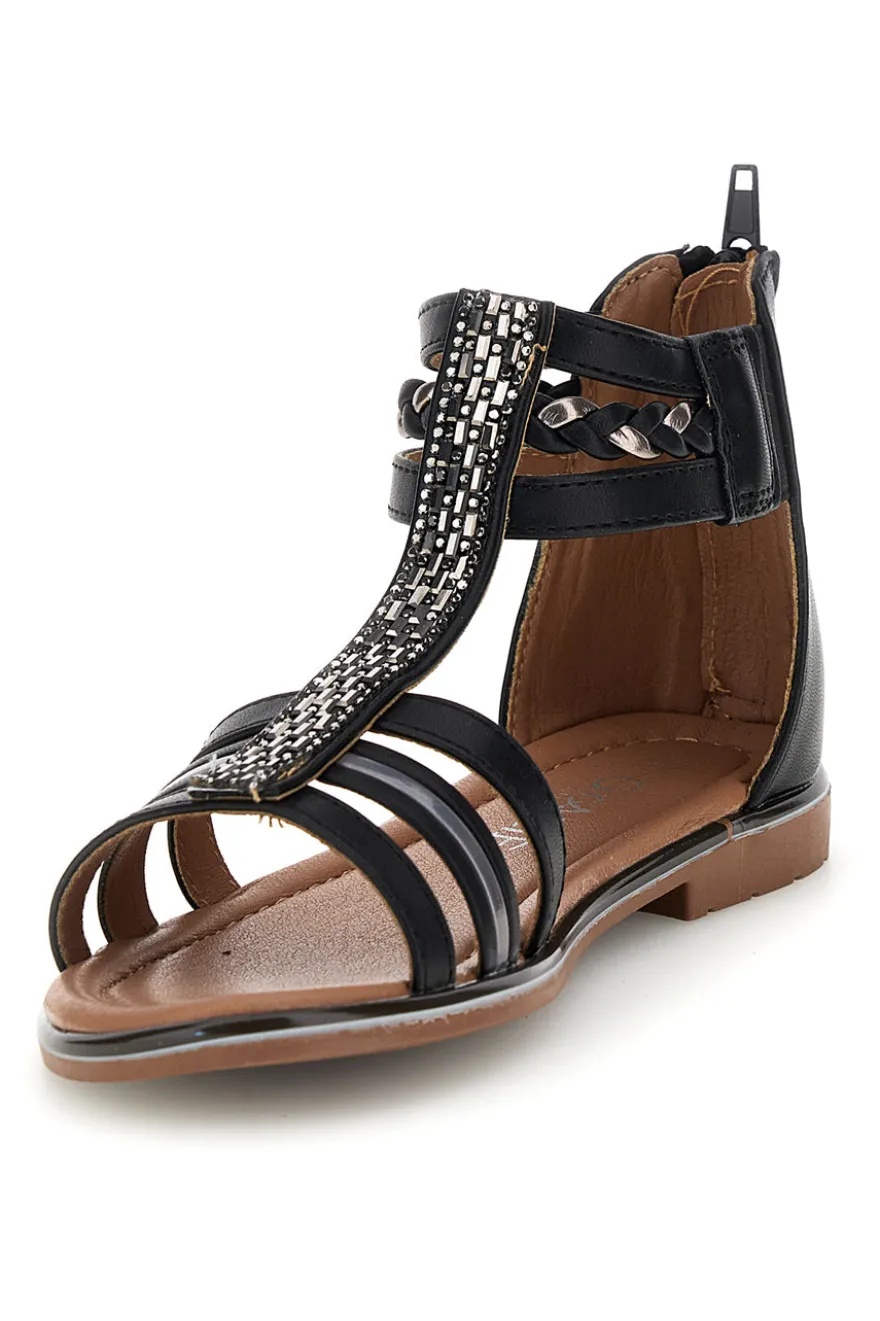 Sandali neri con strass e chiusura con cerniera Grazie girl 15029