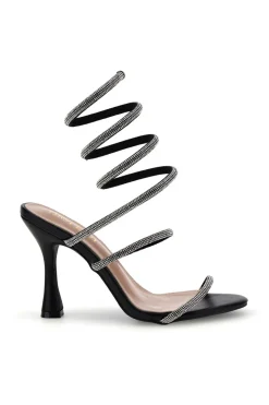 Sandali neri con strass e laccio a spirale First lady P711