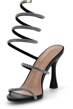 Sandali neri con strass e laccio a spirale First lady P711