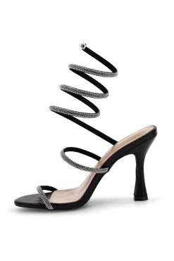 Sandali neri con strass e laccio a spirale First lady P711