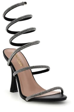 Sandali neri con strass e laccio a spirale First lady P711