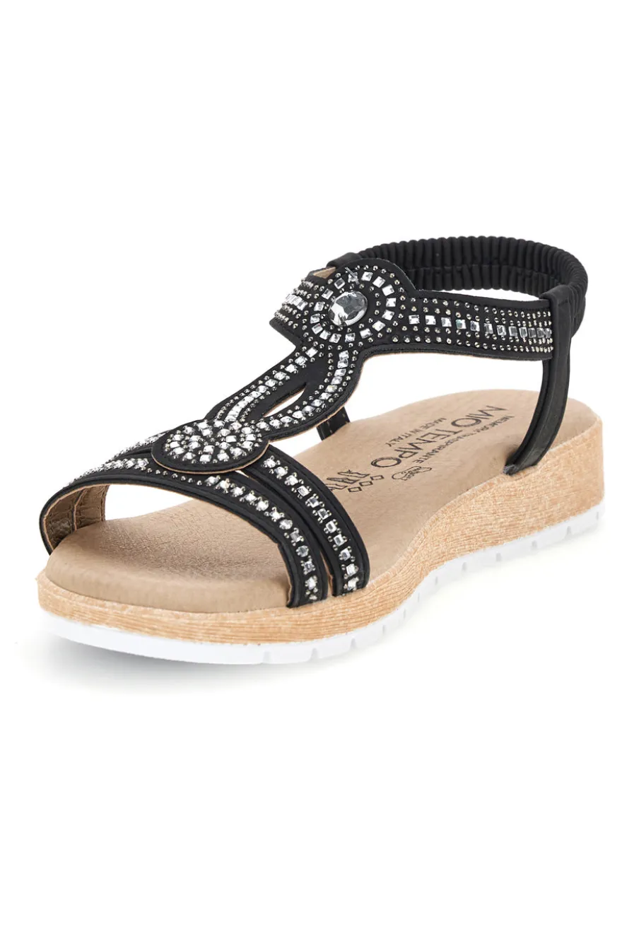 Sandali neri con strass Mio tempo LR263702