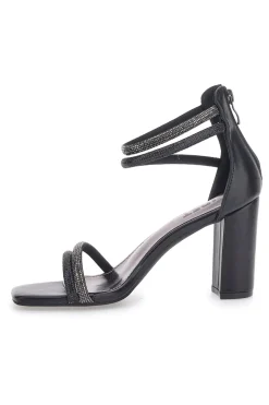 Sandali Neri Con Tacco Alto e Strass The First 254