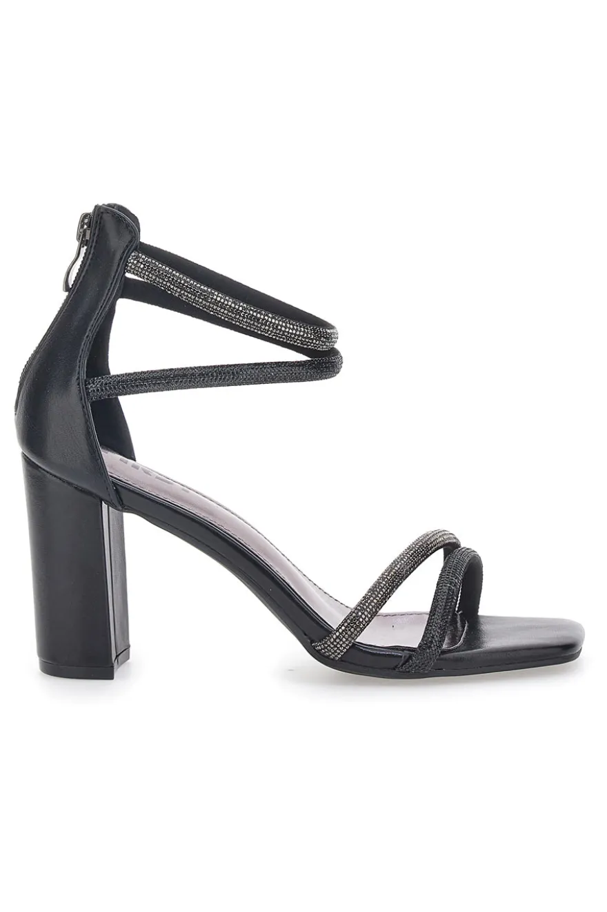 Sandali Neri Con Tacco Alto e Strass The First 254