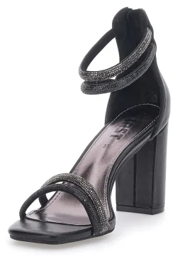 Sandali Neri Con Tacco Alto e Strass The First 254