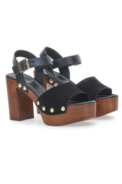 Sandali Neri con Tacco Alto Effetto Legno PITTARELLO LOVE 35021