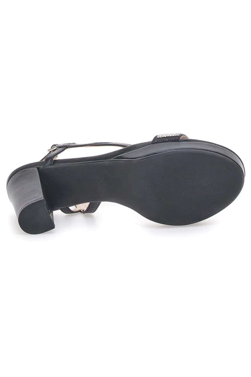 Sandali Neri con Tacco Alto e Fascia con Glitter FIRST LADY P542