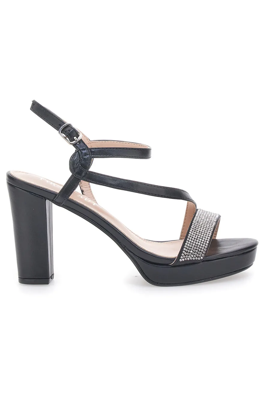 Sandali Neri con Tacco Alto e Fascia con Glitter FIRST LADY P542
