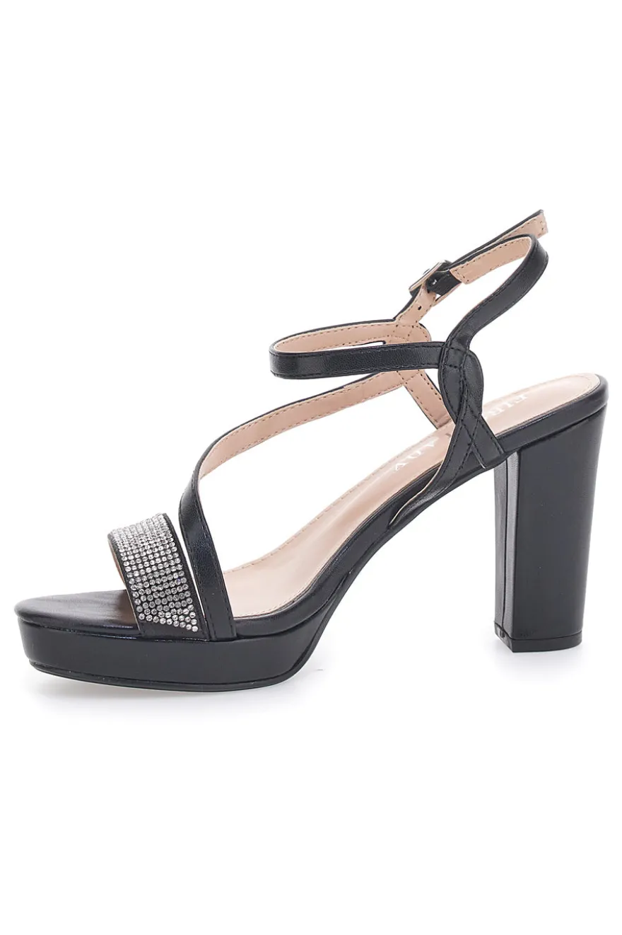 Sandali Neri con Tacco Alto e Fascia con Glitter FIRST LADY P542