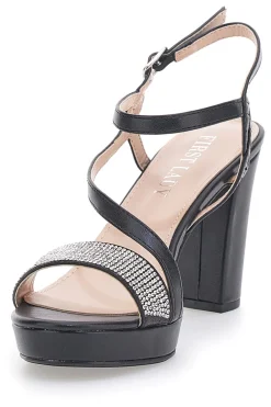 Sandali Neri con Tacco Alto e Fascia con Glitter FIRST LADY P542