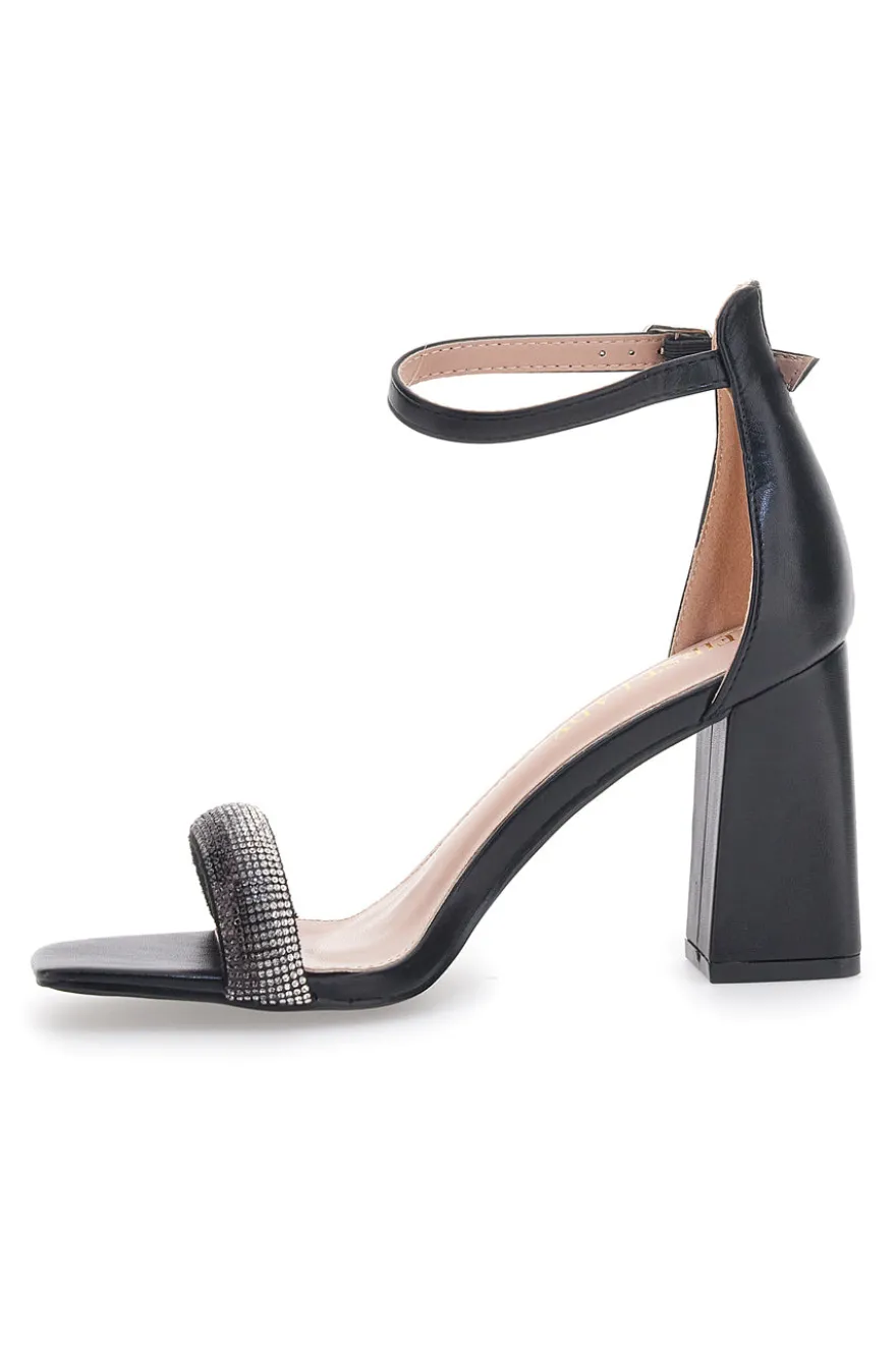 Sandali Neri con Tacco e Strass First Lady 419