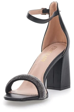 Sandali Neri con Tacco e Strass First Lady 419