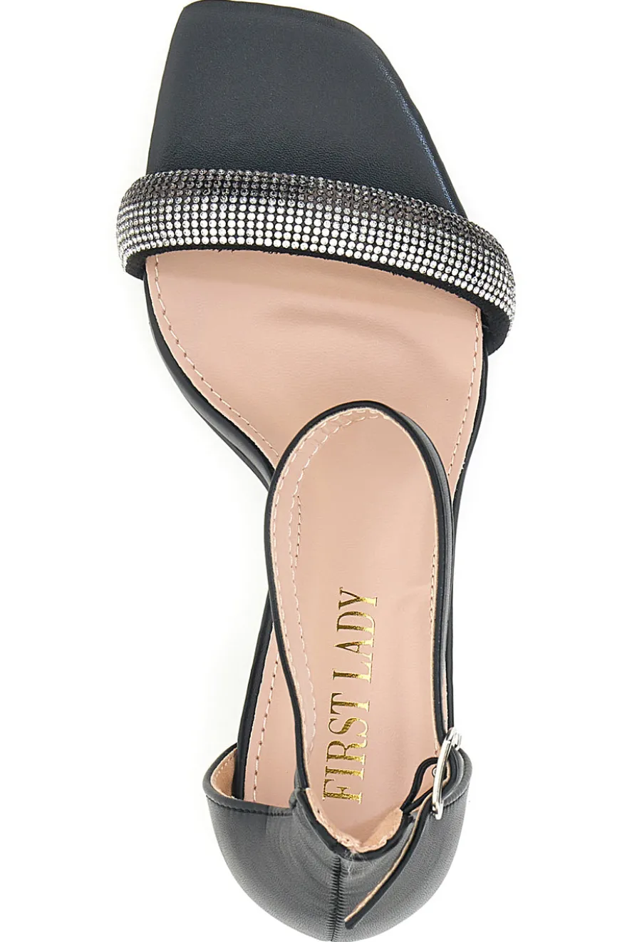 Sandali Neri con Tacco e Strass First Lady 419
