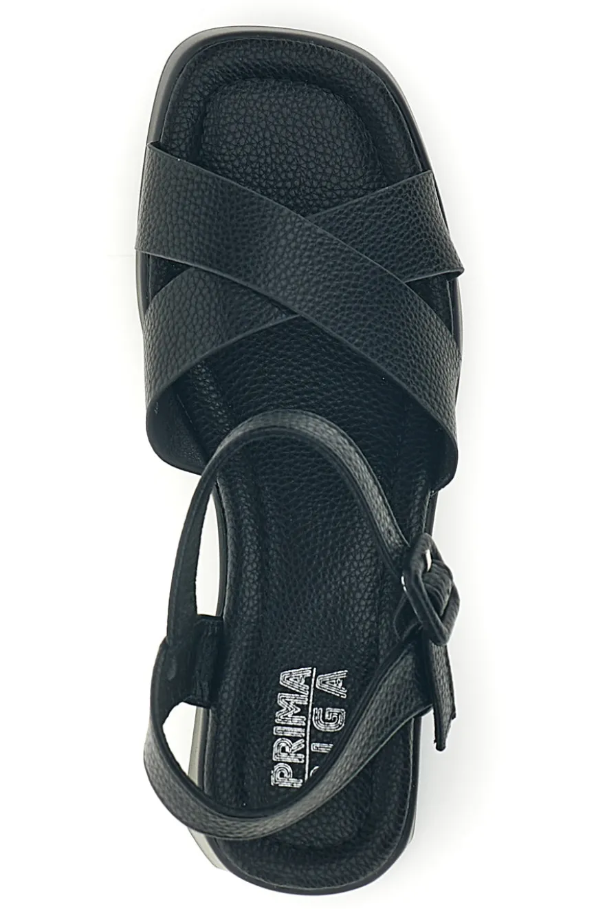 Sandali neri con tacco e plateau Prima riga BL501708