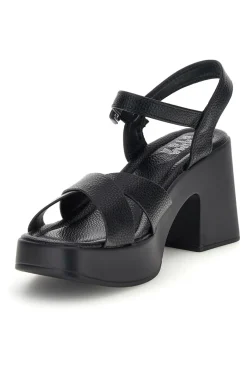 Sandali neri con tacco e plateau Prima riga BL501708