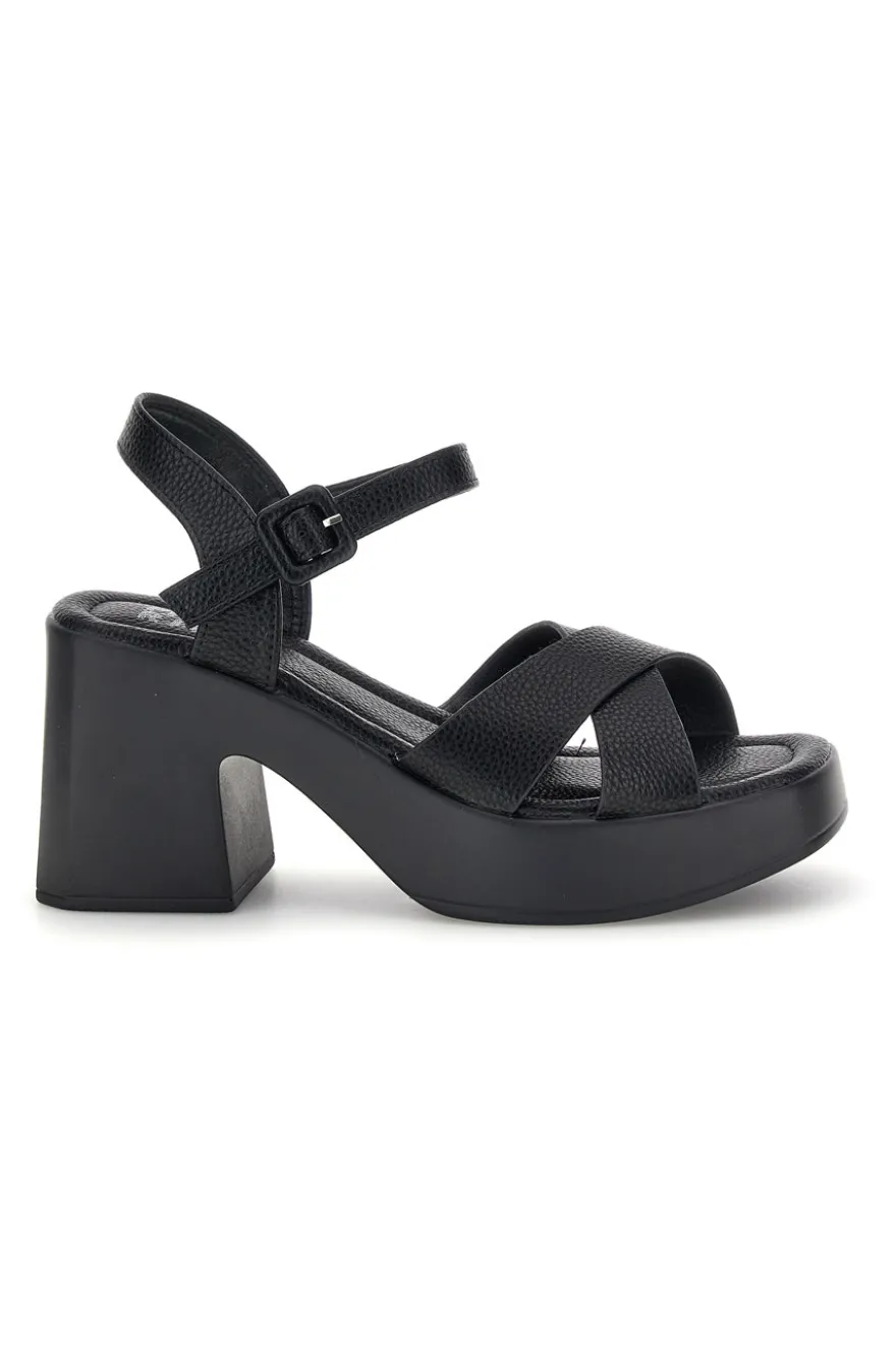 Sandali neri con tacco e plateau Prima riga BL501708