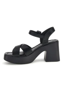 Sandali neri con tacco e plateau Prima riga BL501708