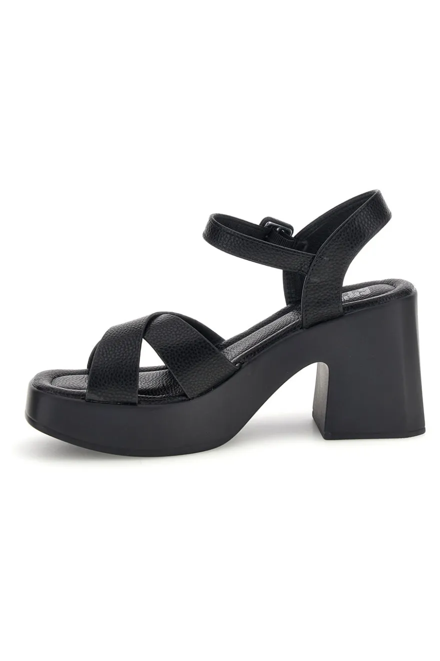 Sandali neri con tacco e plateau Prima riga BL501708