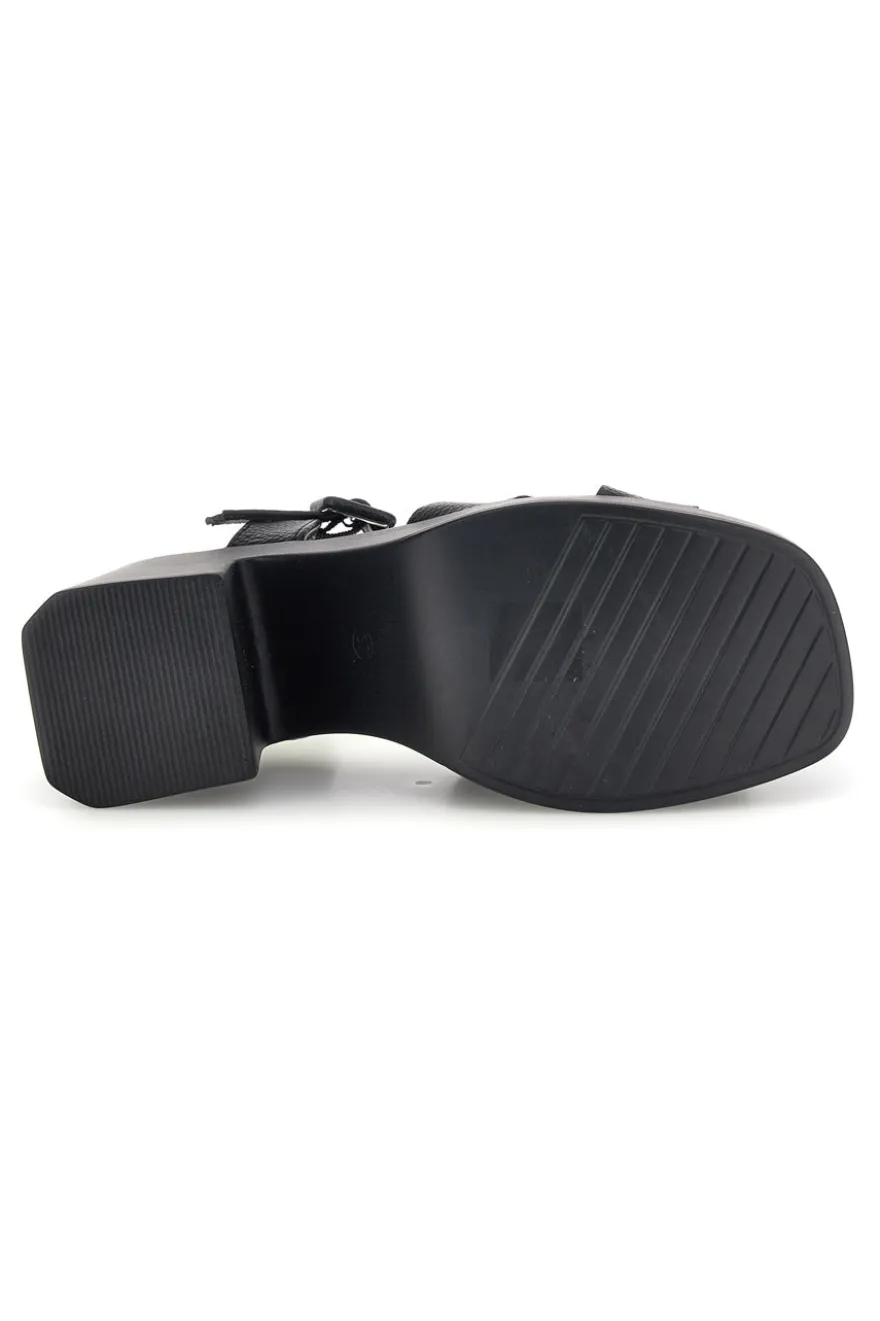 Sandali neri con tacco e plateau Prima riga BL501708