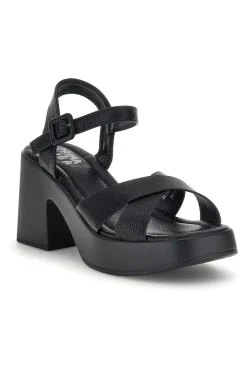 Sandali neri con tacco e plateau Prima riga BL501708